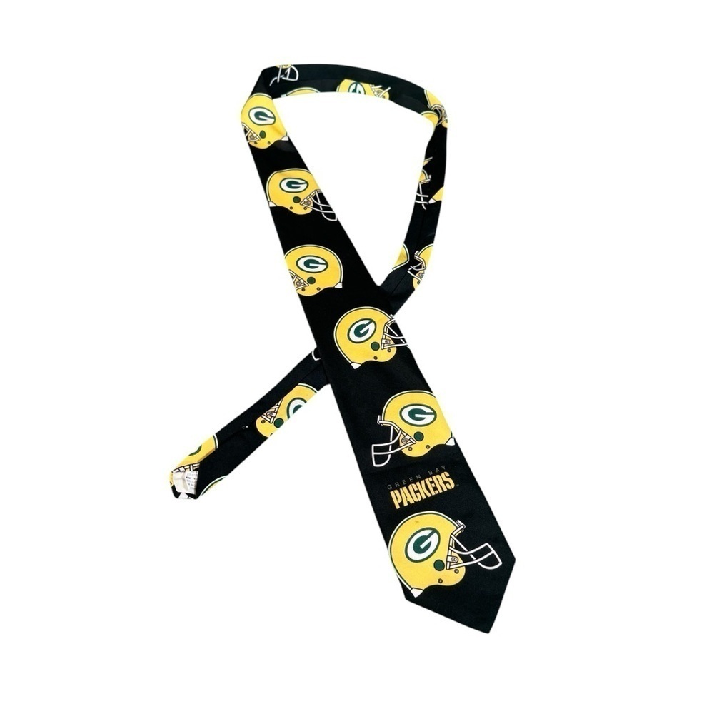 Vintage Green Bay Packers Helmets Black NFL Neck Tie-1993 NFL Ralph Marlin & Co - Picture 8 of 8